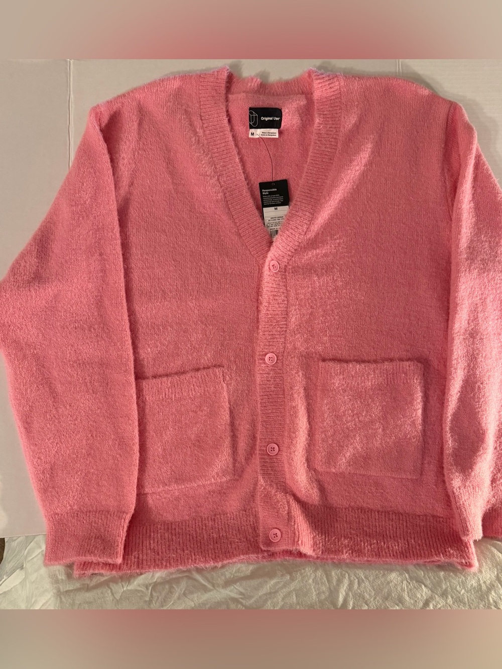 #165 Original Use Women’s Pink V-Neck Button Cardigan Sweater